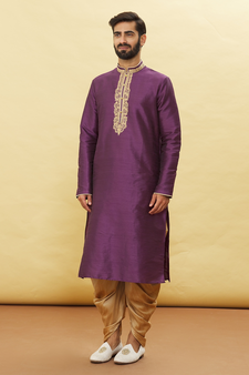 Purple embroidered art silk dhoti-kurta
