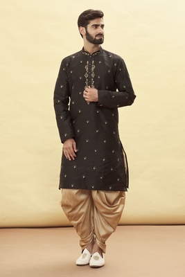 Black embroidered art silk dhoti-kurta 1