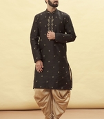 Black embroidered art silk dhoti-kurta