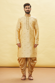 Gold embroidered art silk dhoti-kurta