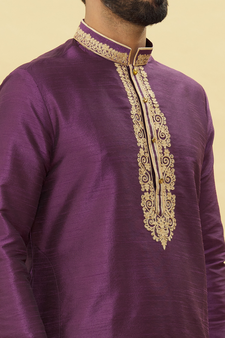 Purple embroidered art silk dhoti-kurta