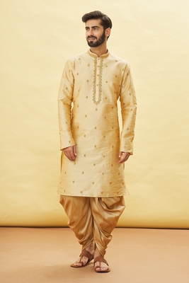 Gold embroidered art silk dhoti-kurta 4