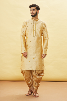Gold embroidered art silk dhoti-kurta