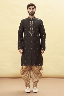 Black embroidered art silk dhoti-kurta 3