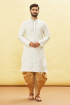 Fawn embroidered art silk dhoti-kurta