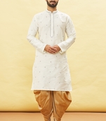 Fawn embroidered art silk dhoti-kurta