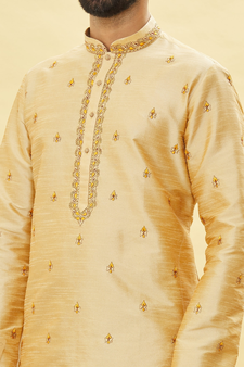 Gold embroidered art silk dhoti-kurta