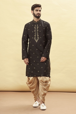 Black embroidered art silk dhoti-kurta 4