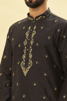 Black embroidered art silk dhoti-kurta