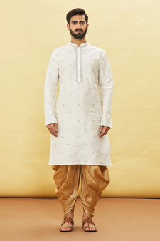 Fawn embroidered art silk dhoti-kurta