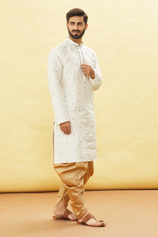 Fawn embroidered art silk dhoti-kurta