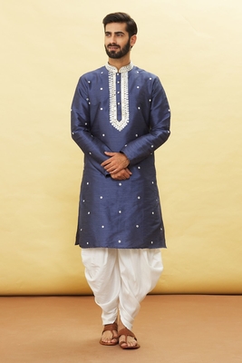 Blue embroidered art silk dhoti-kurta 1