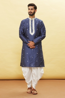 Blue embroidered art silk dhoti-kurta