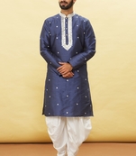 Blue embroidered art silk dhoti-kurta