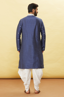 Blue embroidered art silk dhoti-kurta