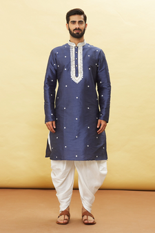 Blue embroidered art silk dhoti-kurta