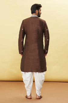 Brown embroidered art silk dhoti-kurta