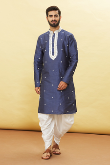 Blue embroidered art silk dhoti-kurta