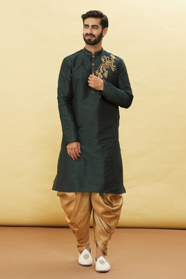 Green embroidered art silk dhoti-kurta 1