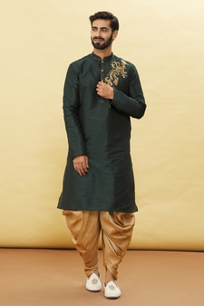 Green embroidered art silk dhoti-kurta