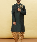 Green embroidered art silk dhoti-kurta
