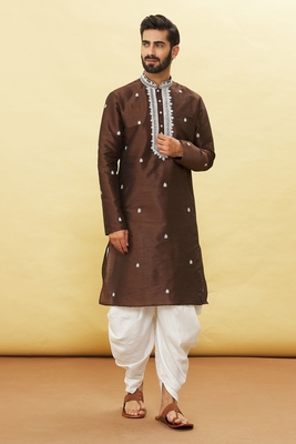 Brown embroidered art silk dhoti-kurta 4