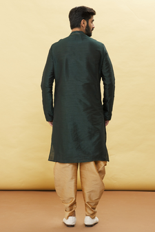 Green embroidered art silk dhoti-kurta
