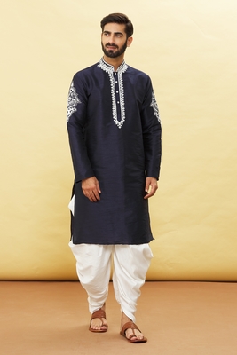 Blue embroidered art silk dhoti-kurta 1