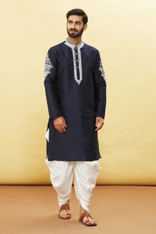Blue embroidered art silk dhoti-kurta