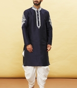 Blue embroidered art silk dhoti-kurta