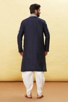 Blue embroidered art silk dhoti-kurta