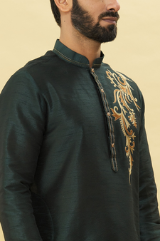 Green embroidered art silk dhoti-kurta