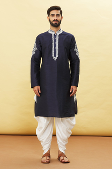 Blue embroidered art silk dhoti-kurta