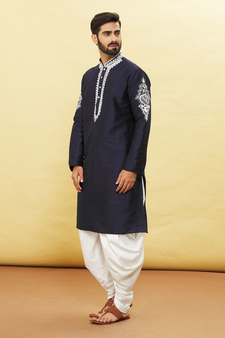 Blue embroidered art silk dhoti-kurta
