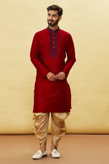 Maroon embroidered art silk dhoti-kurta