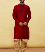 Maroon embroidered art silk dhoti-kurta
