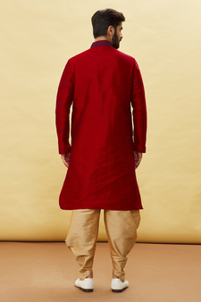 Maroon embroidered art silk dhoti-kurta