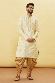 Fawn embroidered art silk dhoti-kurta