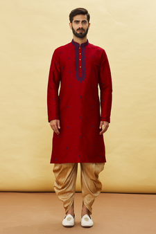 Maroon embroidered art silk dhoti-kurta