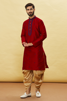 Maroon embroidered art silk dhoti-kurta