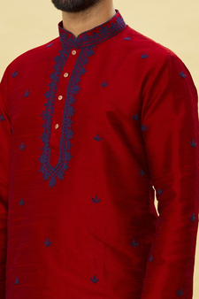 Maroon embroidered art silk dhoti-kurta