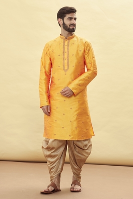 Orange embroidered art silk dhoti-kurta 1