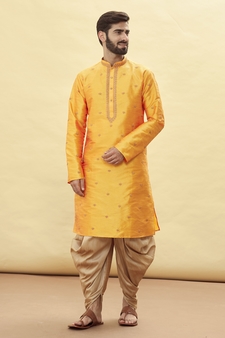 Orange embroidered art silk dhoti-kurta