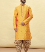 Orange embroidered art silk dhoti-kurta