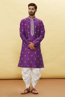 Purple embroidered art silk dhoti-kurta