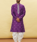 Purple embroidered art silk dhoti-kurta