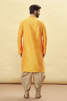 Orange embroidered art silk dhoti-kurta