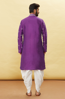 Purple embroidered art silk dhoti-kurta