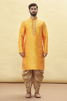 Orange embroidered art silk dhoti-kurta
