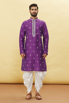 Purple embroidered art silk dhoti-kurta